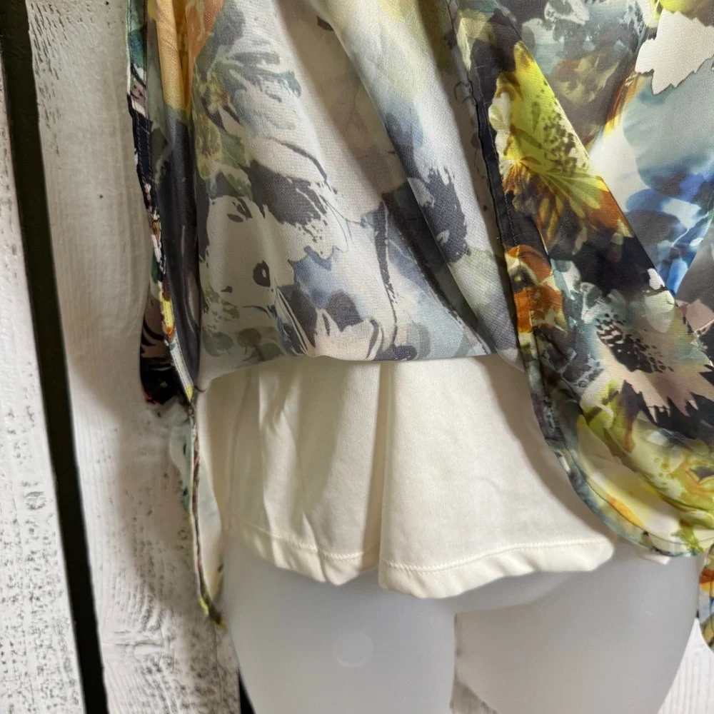 Liz Claiborne 2 Pc Floral Sheer Top With Camisole Size Large Sleeveless Cottage - Picture 7 of 13